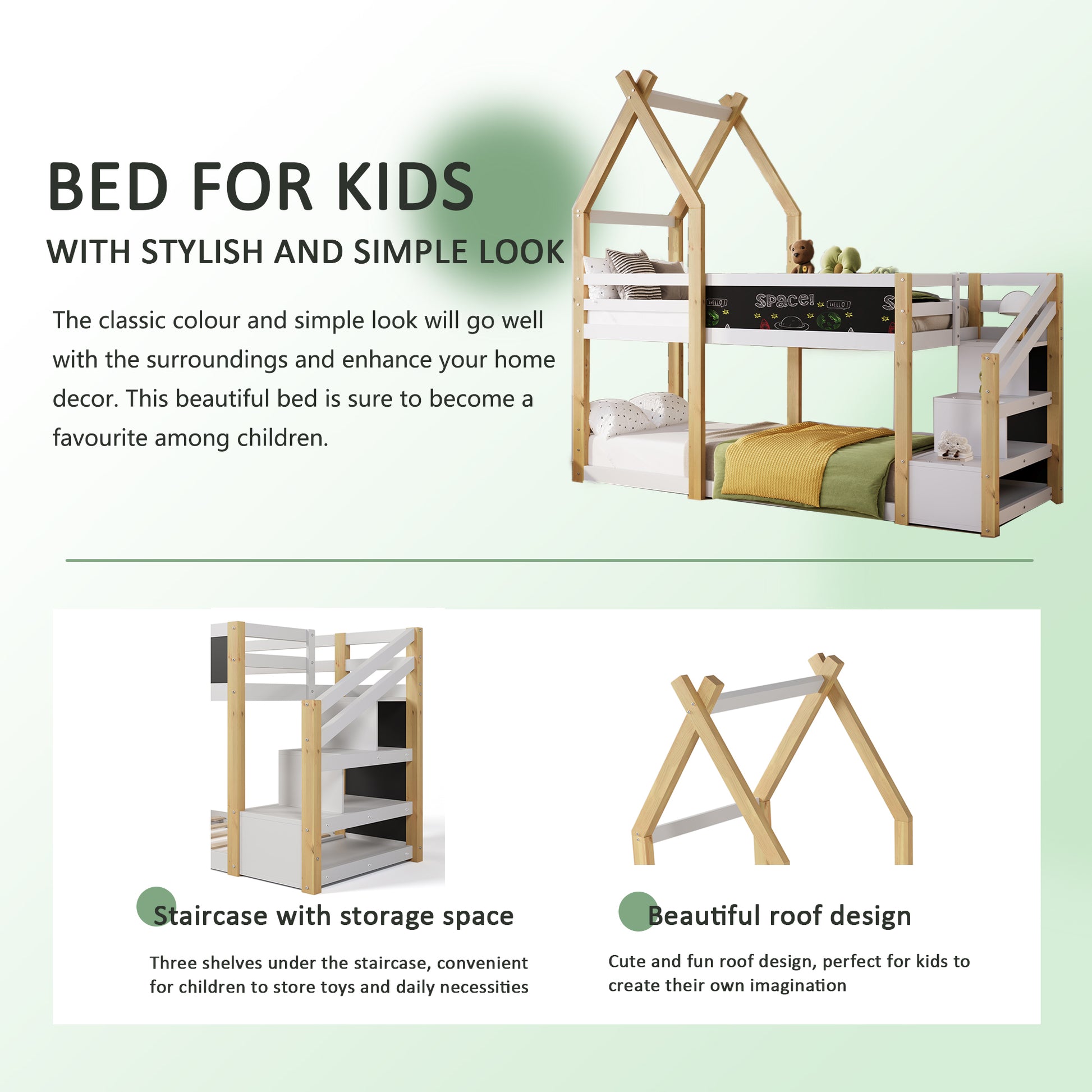 Twin over Twin House Bunk Bed with White Storage box spring not required-twin-white-bed frame-pine