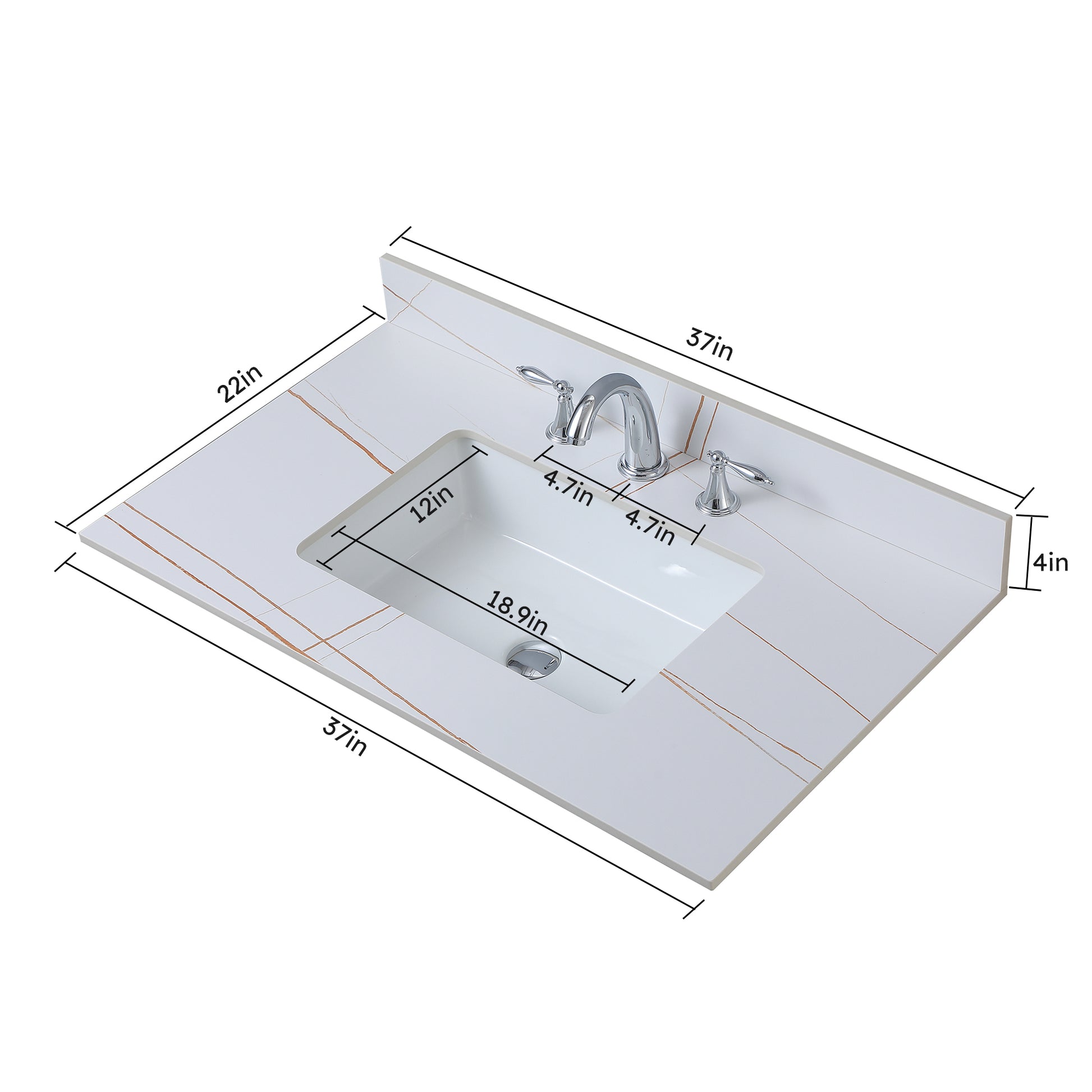 Montary 37inch bathroom vanity top stone white gold white-sintered stone