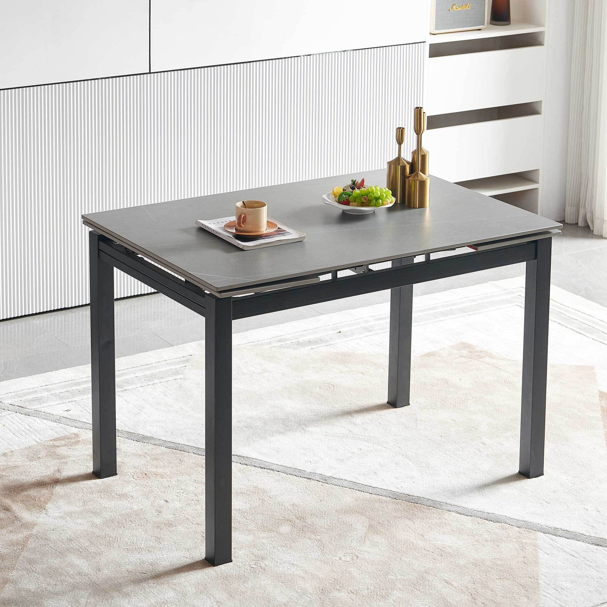 Grey Ceramic Modern Rectangular Expandable Dining