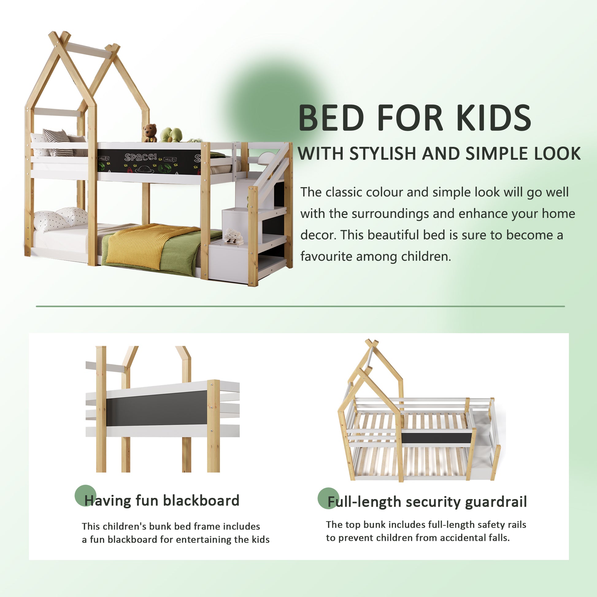 Twin over Twin House Bunk Bed with White Storage box spring not required-twin-white-bed frame-pine