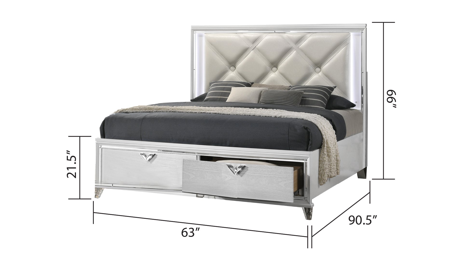 Prism Modern Style Queen 5PC Bedroom Set with LED box spring not required-king-silver-wood-5 piece