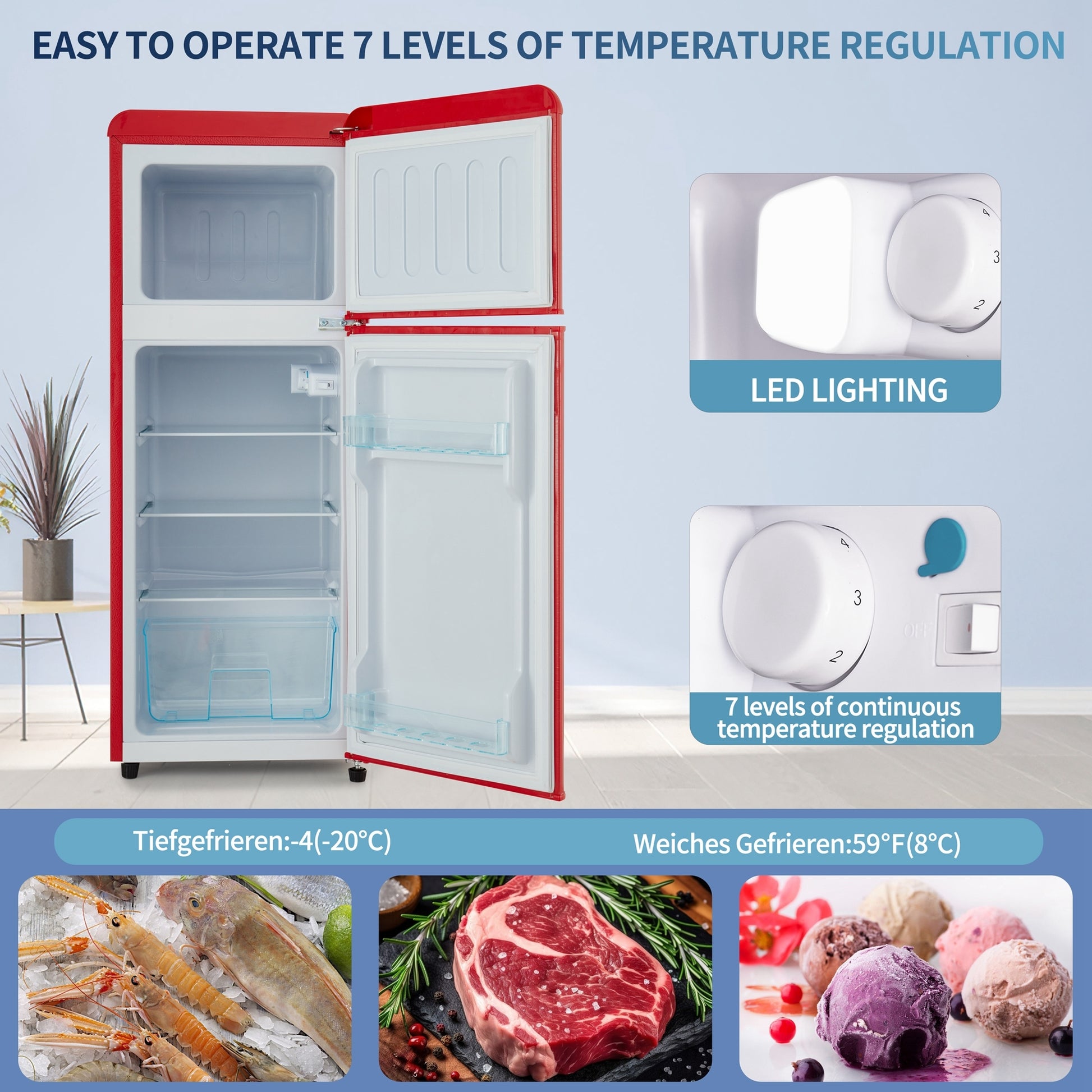 4.5 cu. ft. Dual Zone Refrigerator, 3.3 Fridge 1.2 cu. red-iron