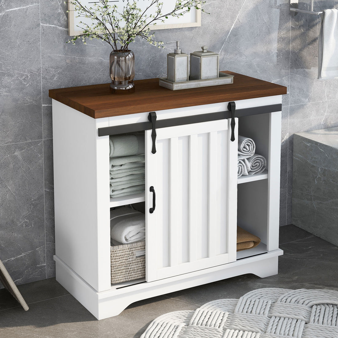 Bathroom Storage Cabinet, Freestanding Accent Cabinet brown white-mdf