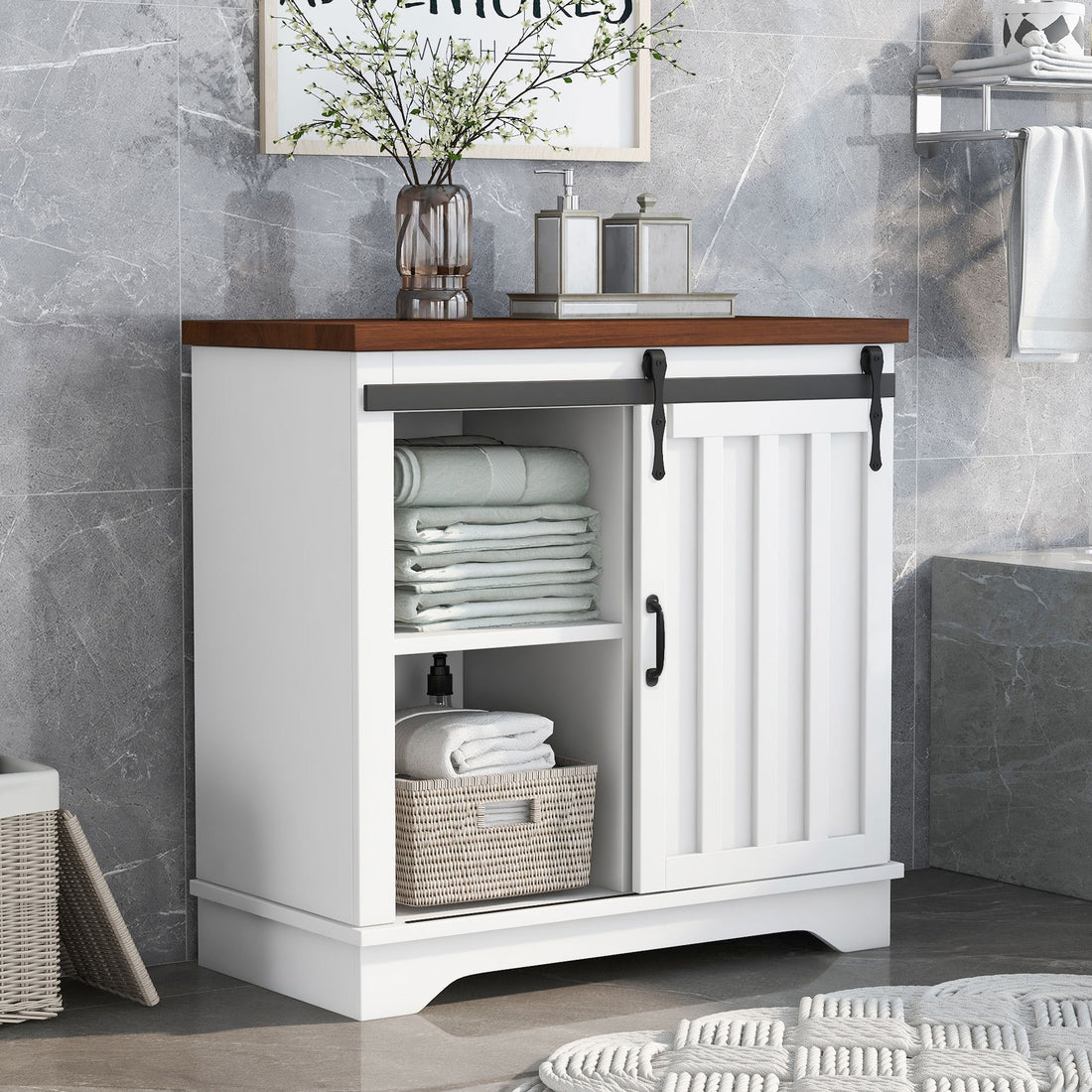 Bathroom Storage Cabinet, Freestanding Accent Cabinet brown white-mdf