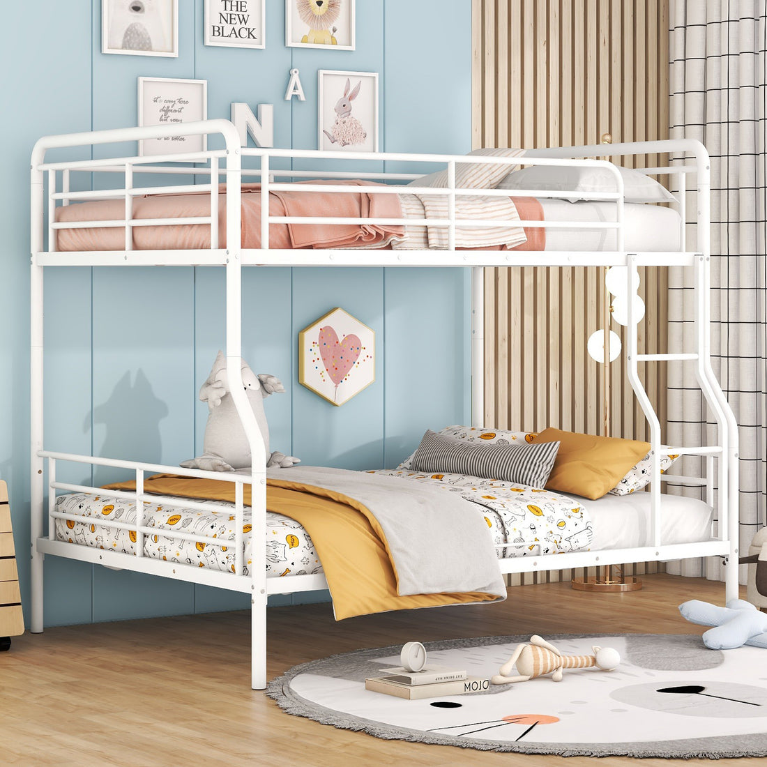 Full Xl Over Queen Metal Bunk Bed, White - White