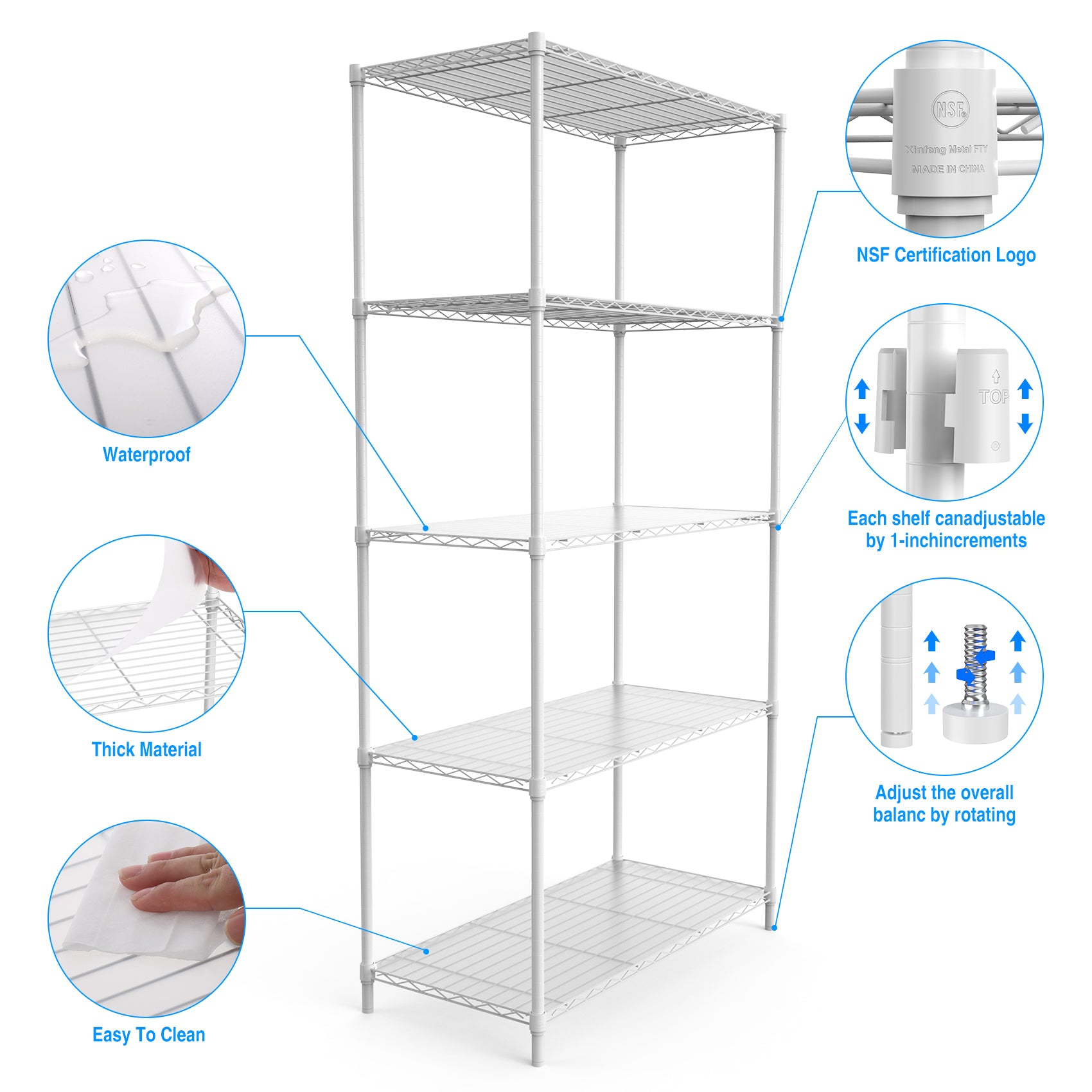 5 Tier Shelf Wire Shelving Unit 5T 1636 W Lkj,