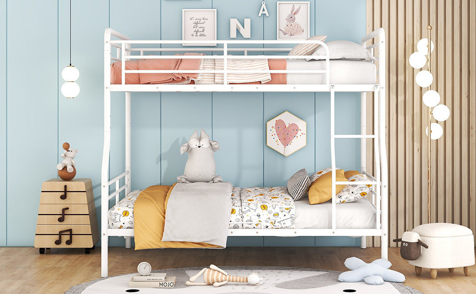 Full Xl Over Queen Metal Bunk Bed, White - White