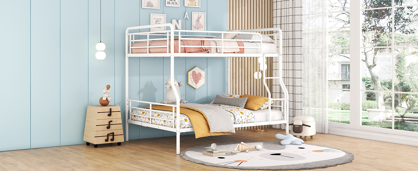 Full Xl Over Queen Metal Bunk Bed, White - White