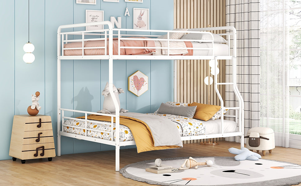 Full Xl Over Queen Metal Bunk Bed, White - White