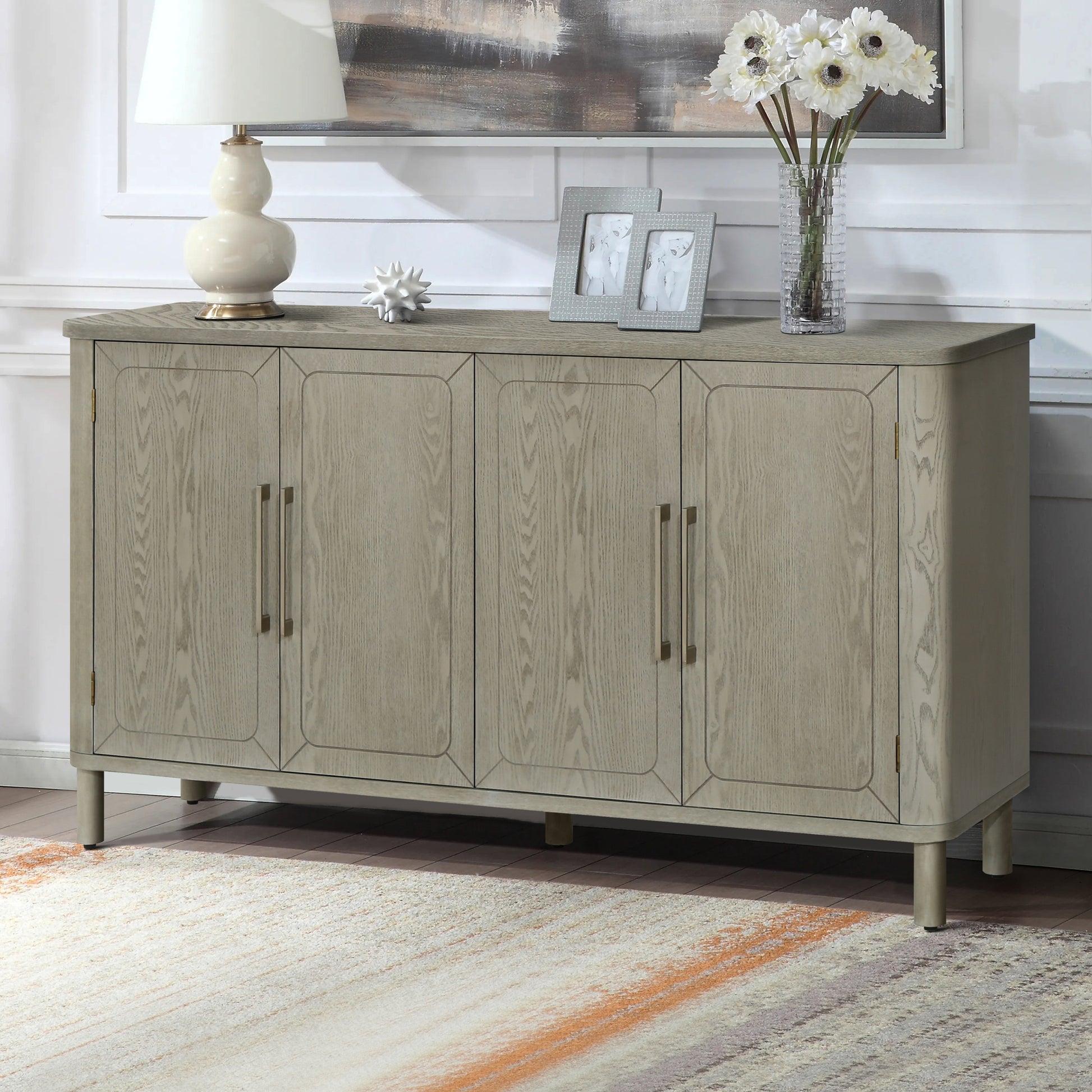 Four Door Storage Cabinet With Curved Countertop GRAT antique gray-mdf