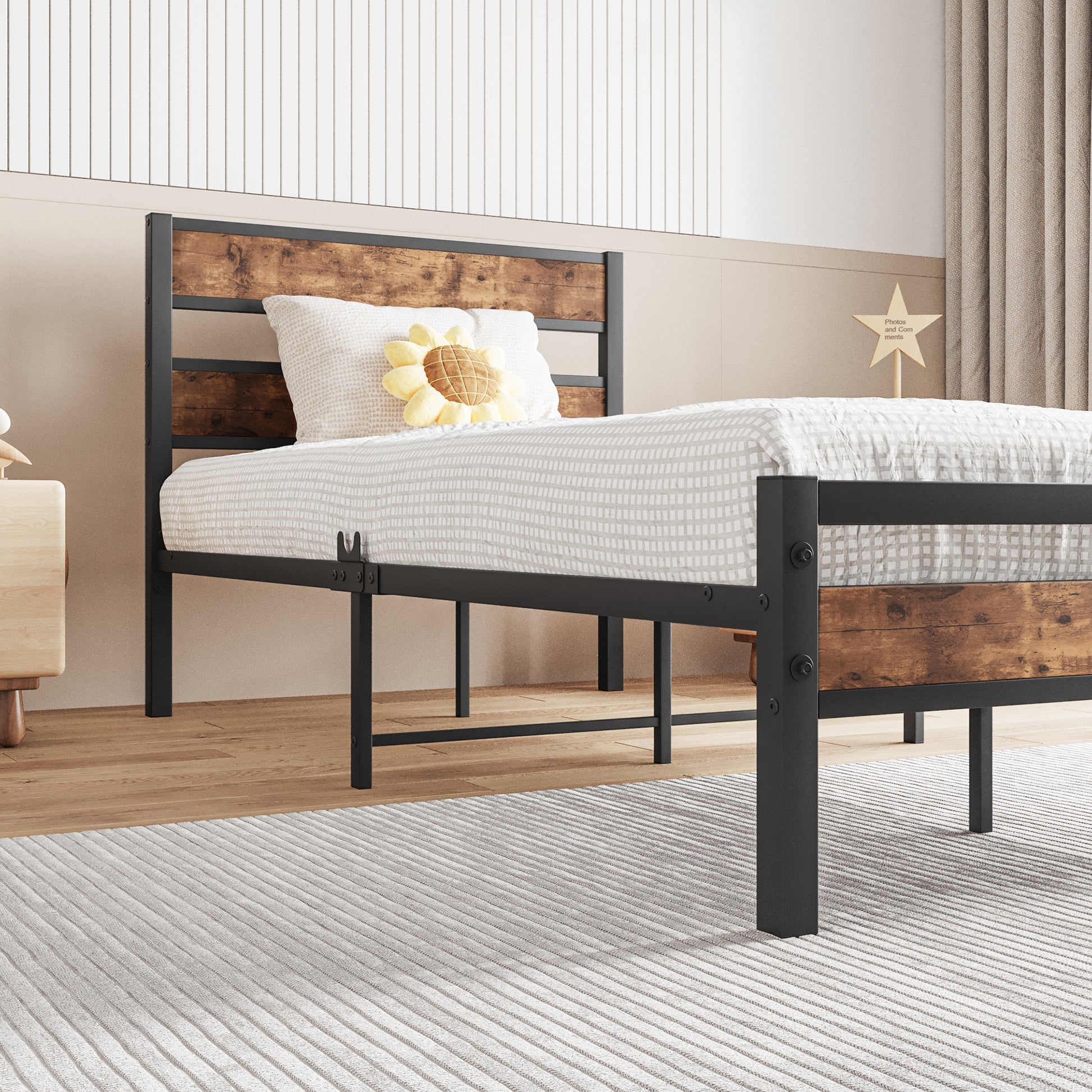 Twin Size Platform Bed Frame With Rustic Vintage