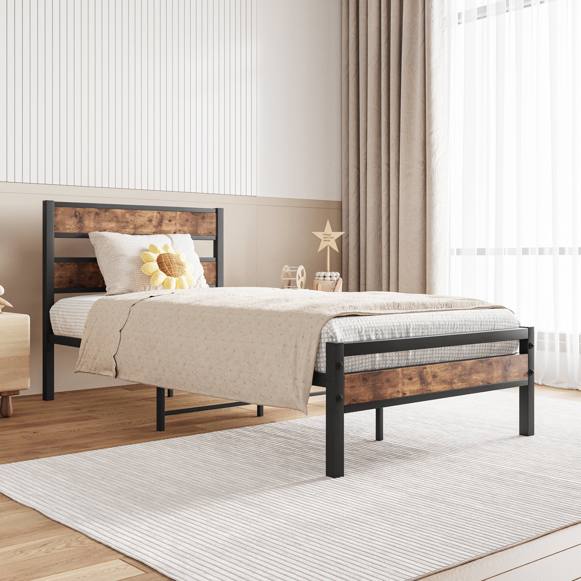 Twin Size Platform Bed Frame With Rustic Vintage