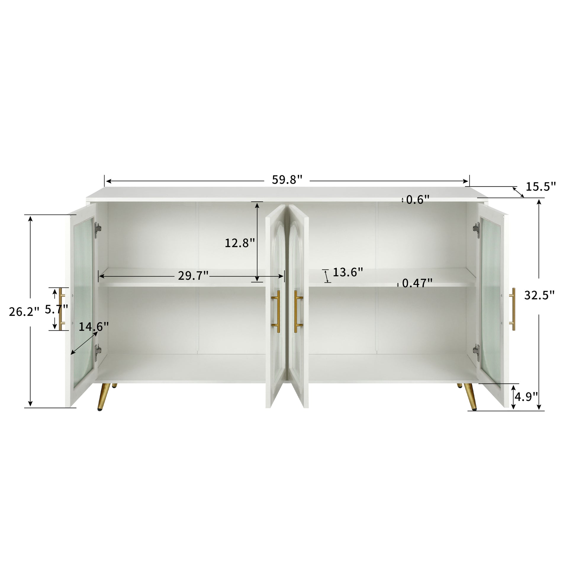 TV Stand for 65 Inch TV, Wood TV Stand with Storage antique white-mdf+glass