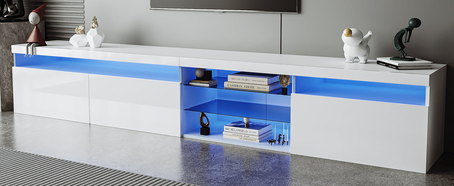Unique Design Tv Stand With 2 Glass Shelves,