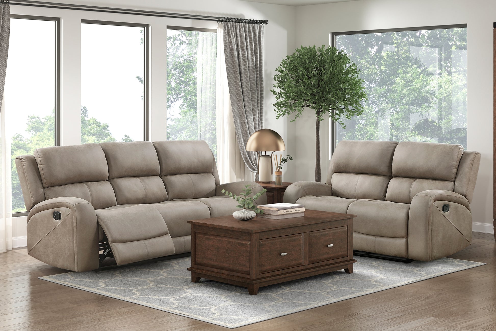 Luxurious Style Double Reclining Sofa 1pc Brown Plush brown-microfiber-primary living space-microfiber