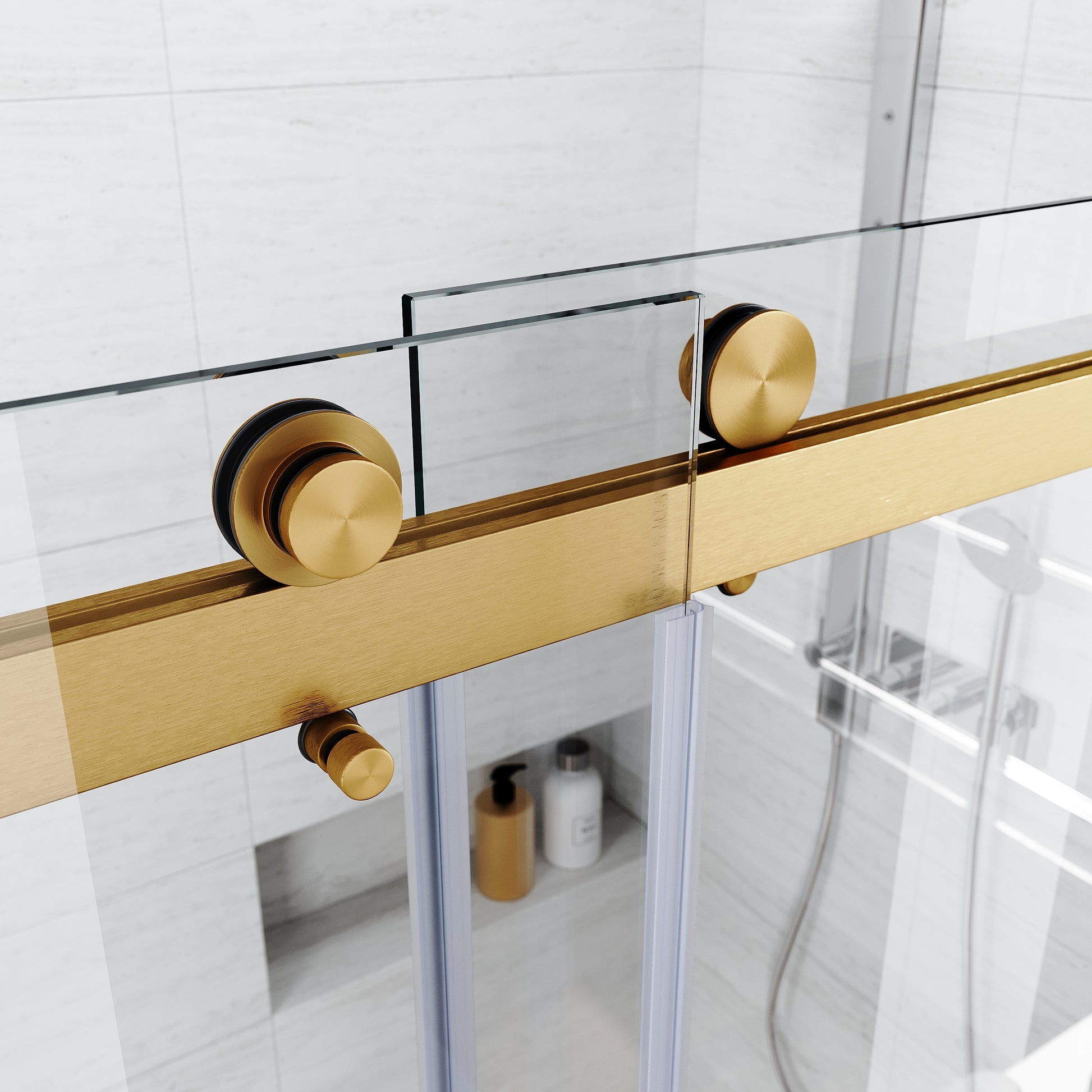 Frameless Sliding Shower Glass Door 56 60 in.W x 76 brushed gold-stainless steel