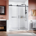 Frameless Sliding Shower Glass Door 56 60 in.W x 76 matt black-stainless steel