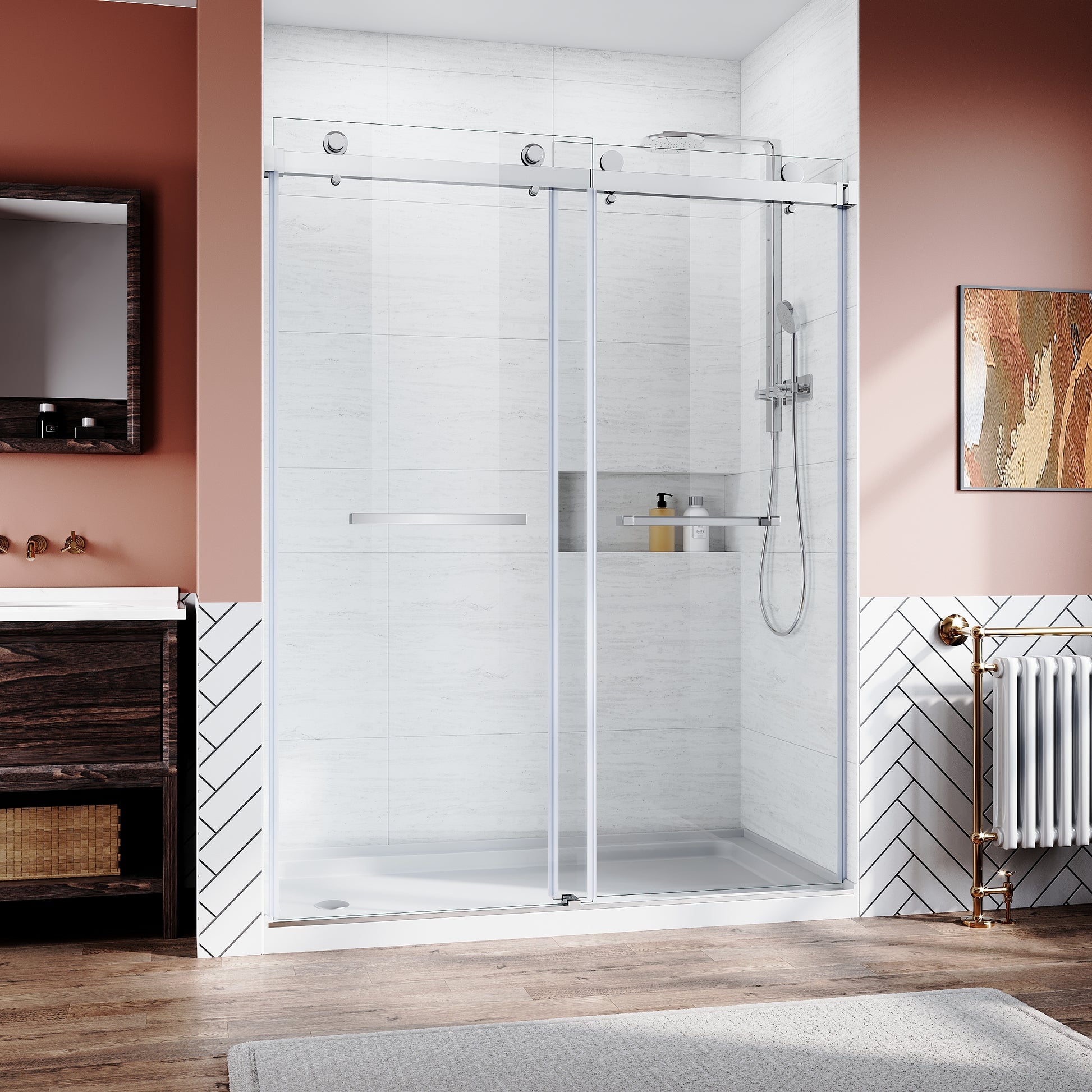 Frameless Sliding Shower Glass Door 56 60 in.W x 76 chrome-stainless steel