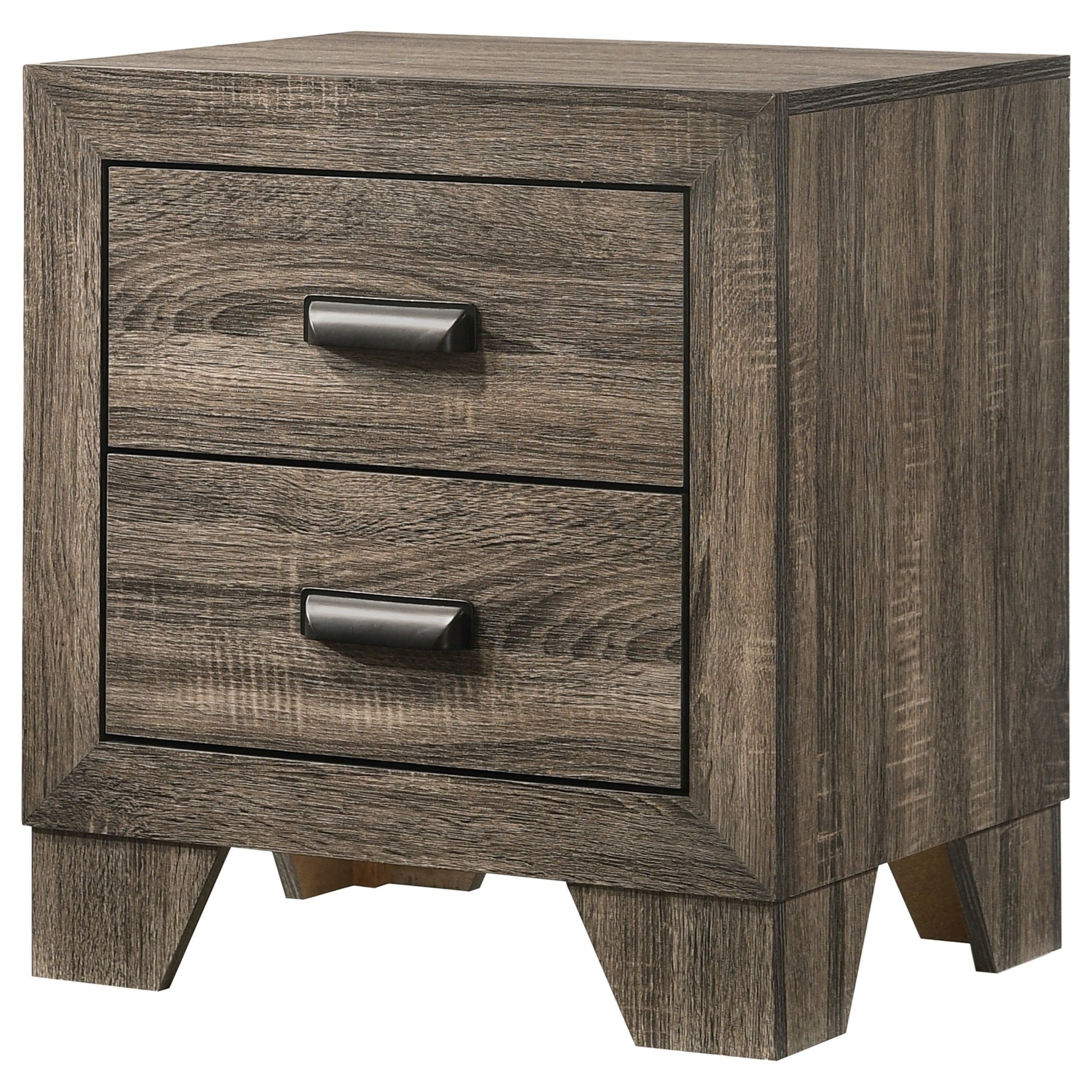 1pc Transitional 2 Drawer Nightstand with Metal gray-2 drawers-bedside cabinet-wood