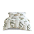 3 Piece Cotton Blend Chenille Duvet Cover Set green+ivory-cotton