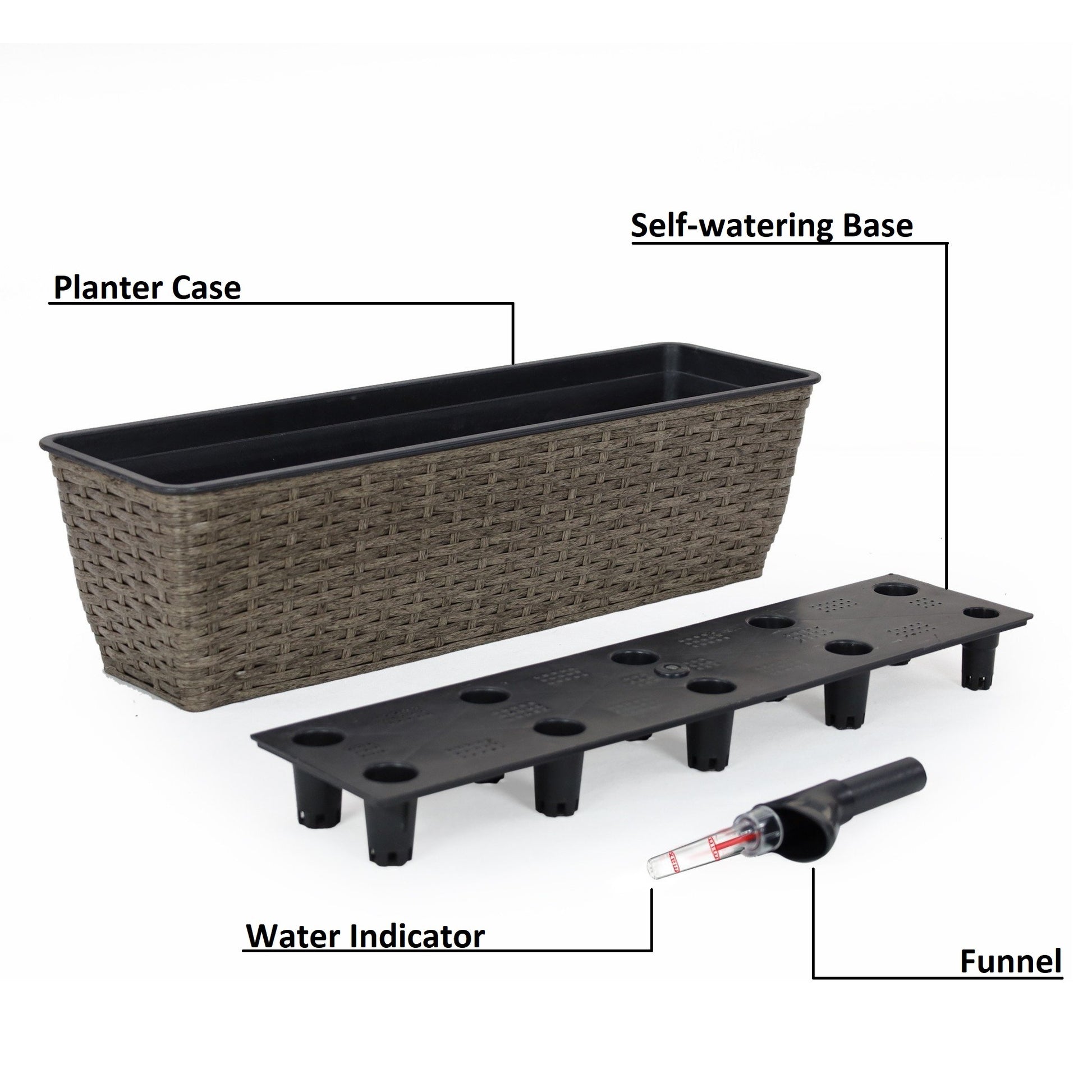 2 Pack Self watering Planter Hand Woven Wicker dark gray-plastic+rattan