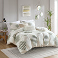 3 Piece Cotton Blend Chenille Duvet Cover Set green+ivory-cotton