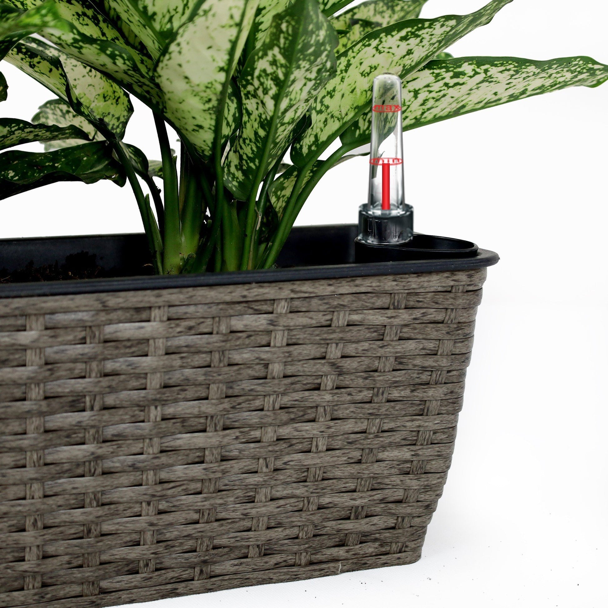 2 Pack Self watering Planter Hand Woven Wicker dark gray-plastic+rattan