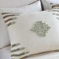 3 Piece Cotton Blend Chenille Duvet Cover Set green+ivory-cotton