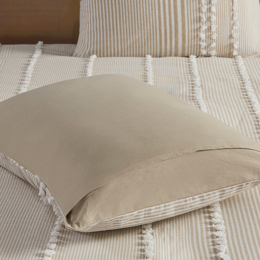 3 Piece Cotton Yarn Dyed Duvet Cover Set taupe-cotton