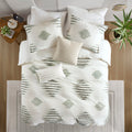 3 Piece Cotton Blend Chenille Duvet Cover Set green+ivory-cotton