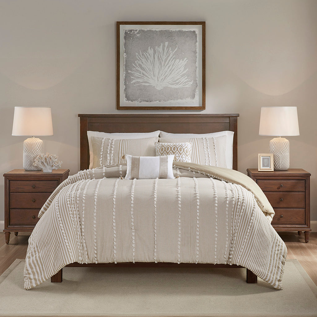 3 Piece Cotton Yarn Dyed Duvet Cover Set taupe-cotton