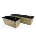 2 Pack Smart Self watering Rectangle Planter for brown-plastic+rattan