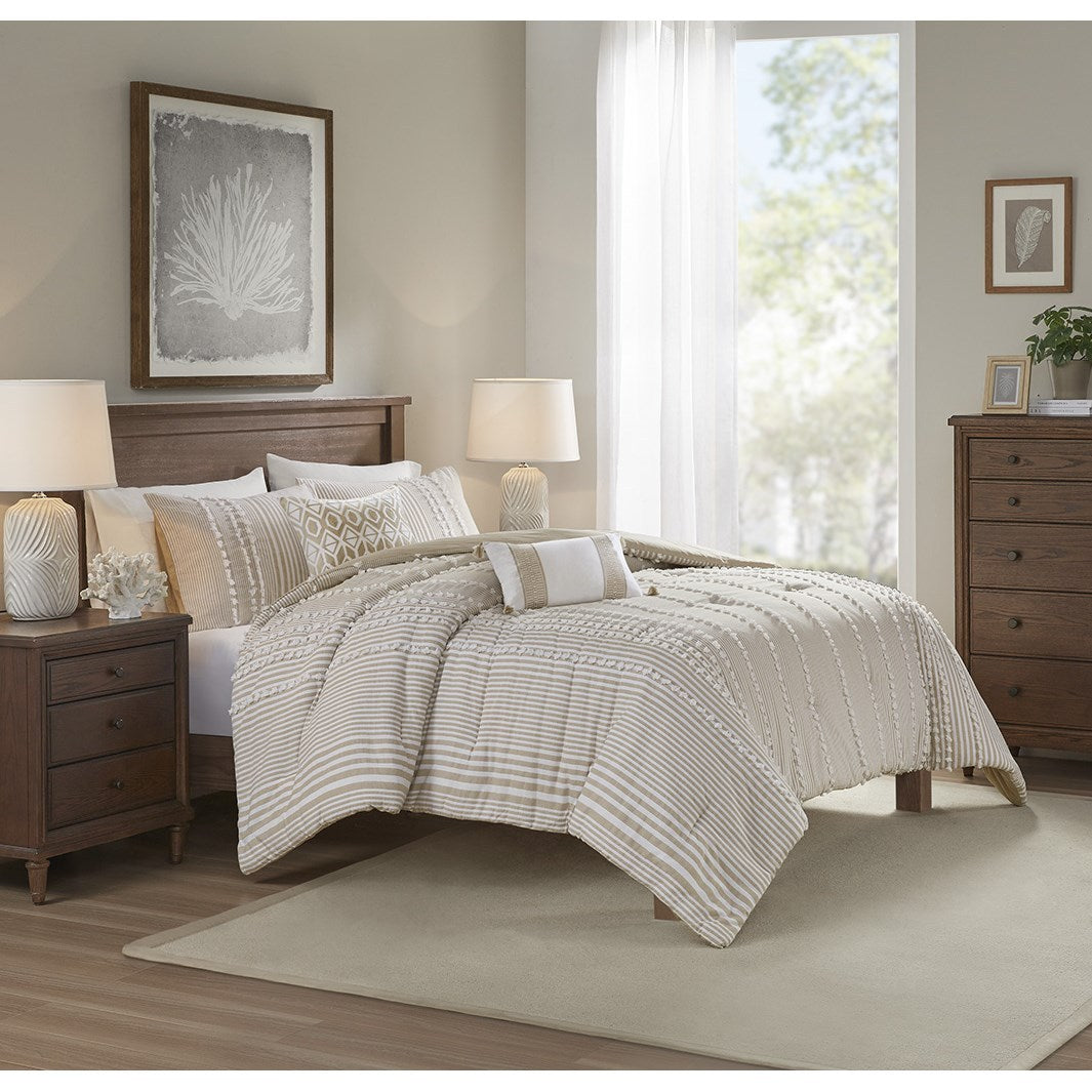 3 Piece Cotton Yarn Dyed Comforter Set taupe-cotton