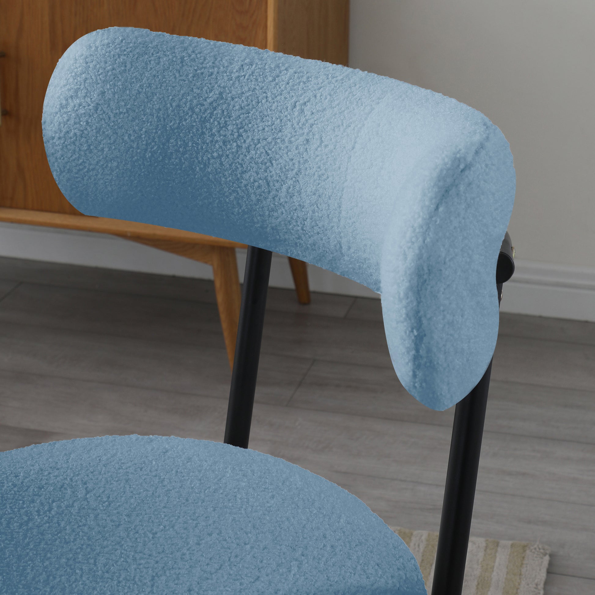 Dining Chairs Set of 2,Round Upholstered Sherpa Fabric light blue-foam-polyester