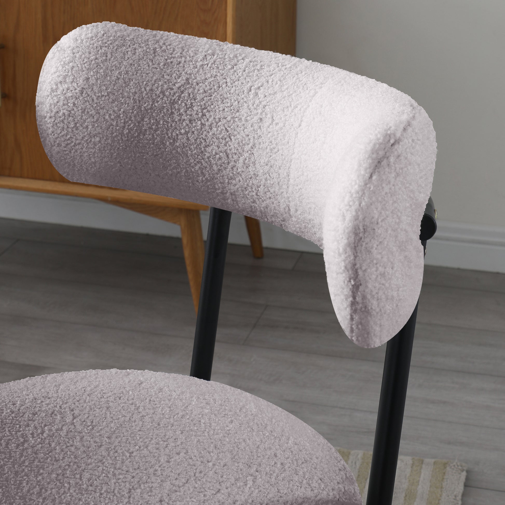 Dining Chairs Set of 2,Round Upholstered Sherpa Fabric light grey-foam-polyester