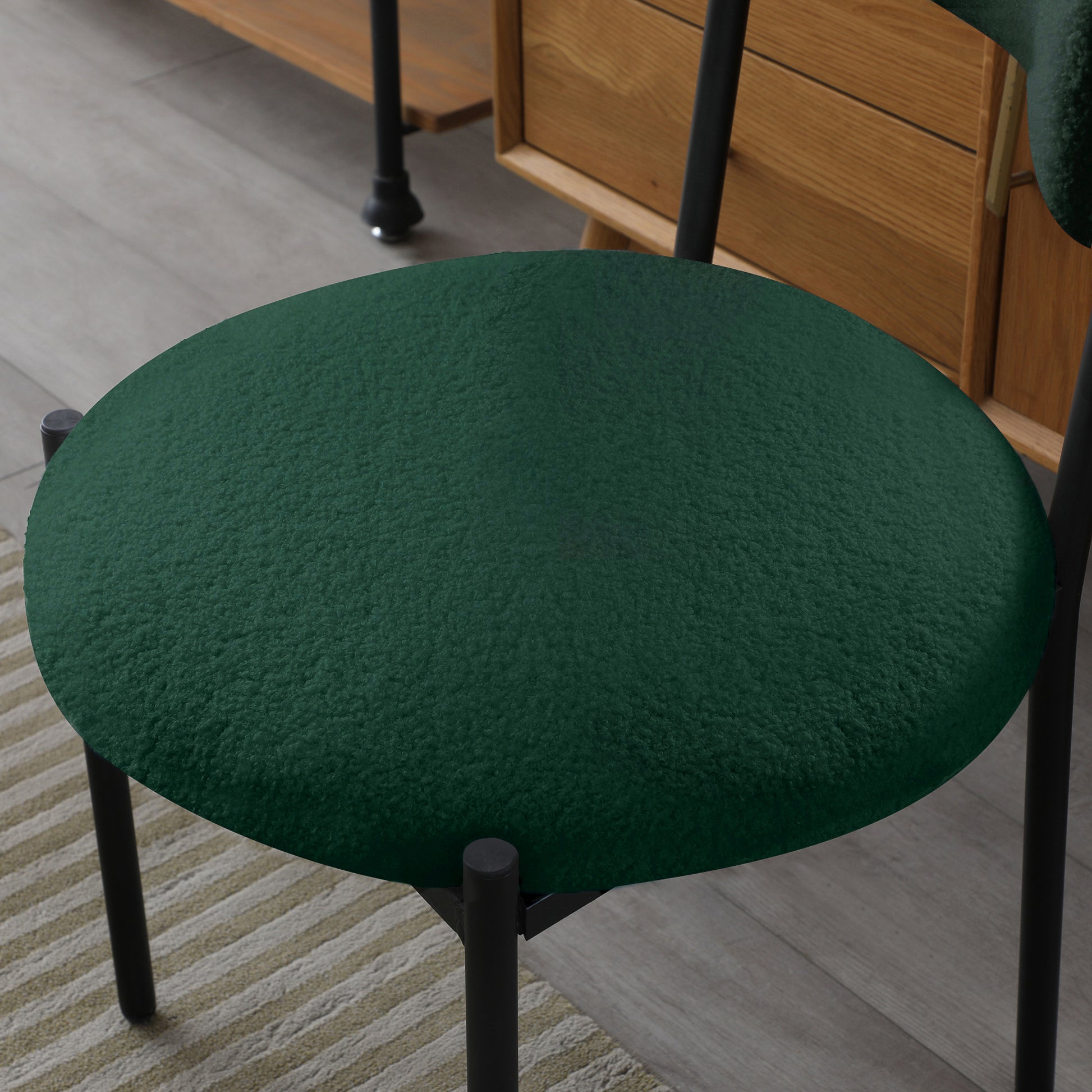 Dining Chairs Set of 2,Round Upholstered Sherpa Fabric green-foam-polyester