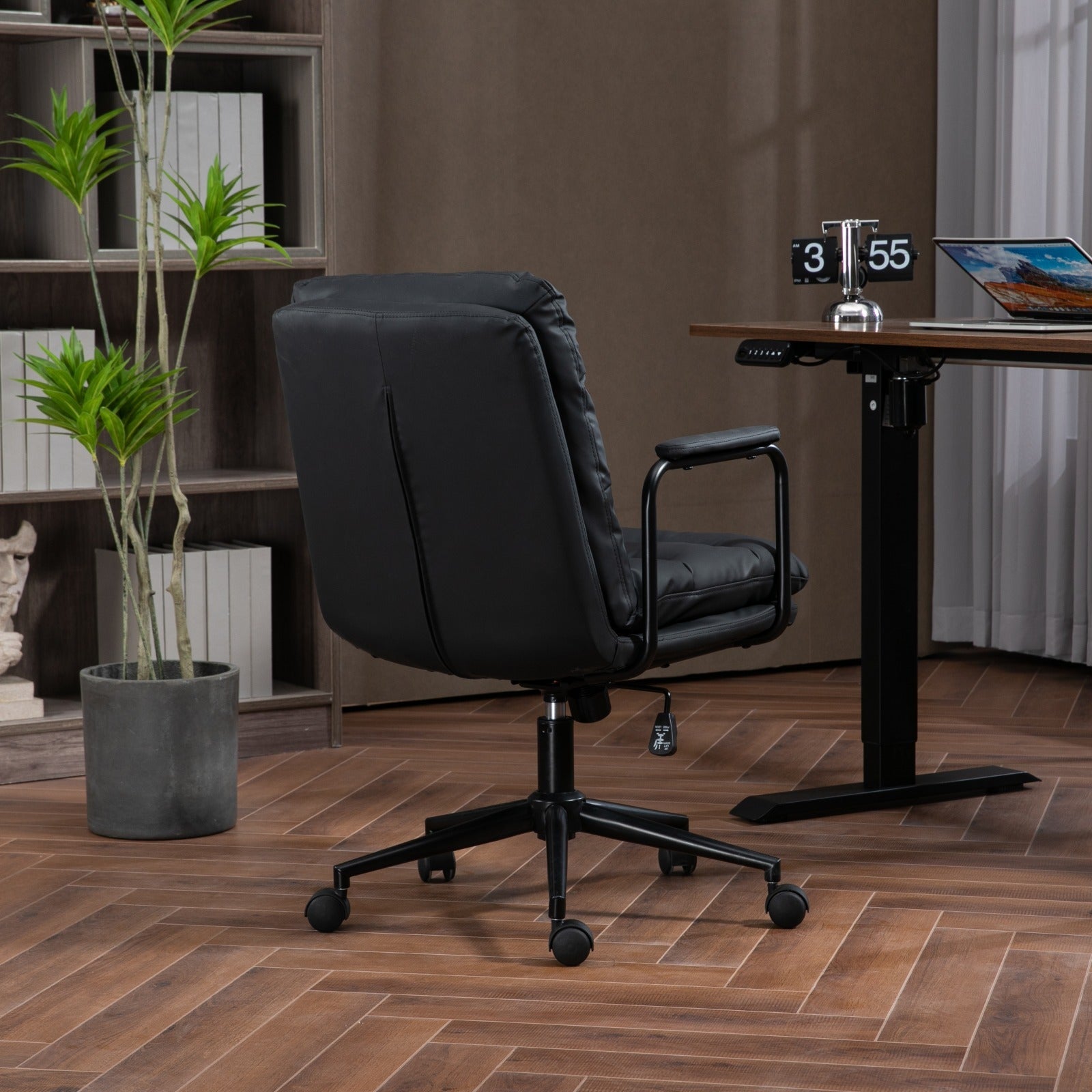 Office Chair,Mid Back Home Office Desk Task Chair with black-office-american design-foam-pu