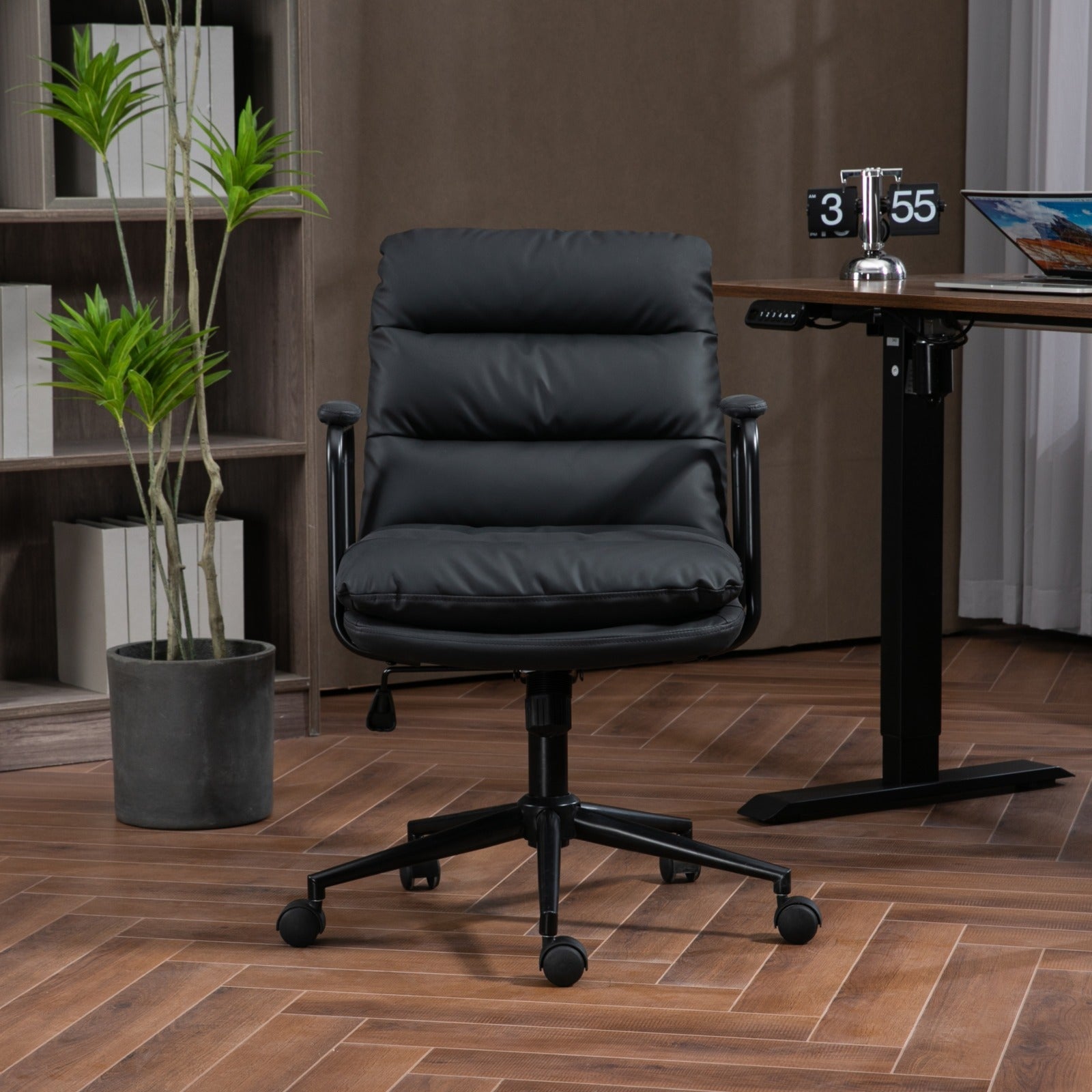 Office Chair,Mid Back Home Office Desk Task Chair with black-office-american design-foam-pu