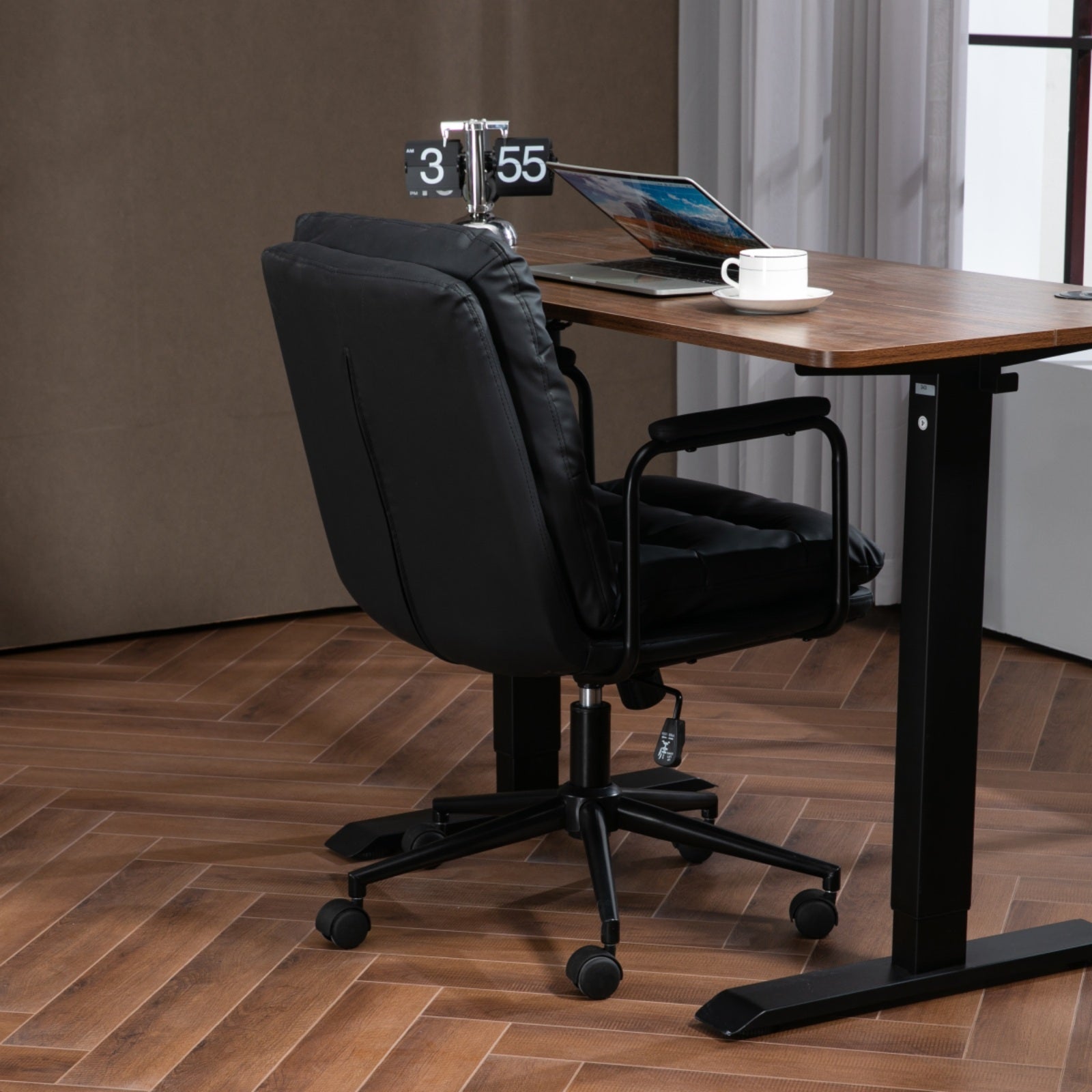 Office Chair,Mid Back Home Office Desk Task Chair with black-office-american design-foam-pu