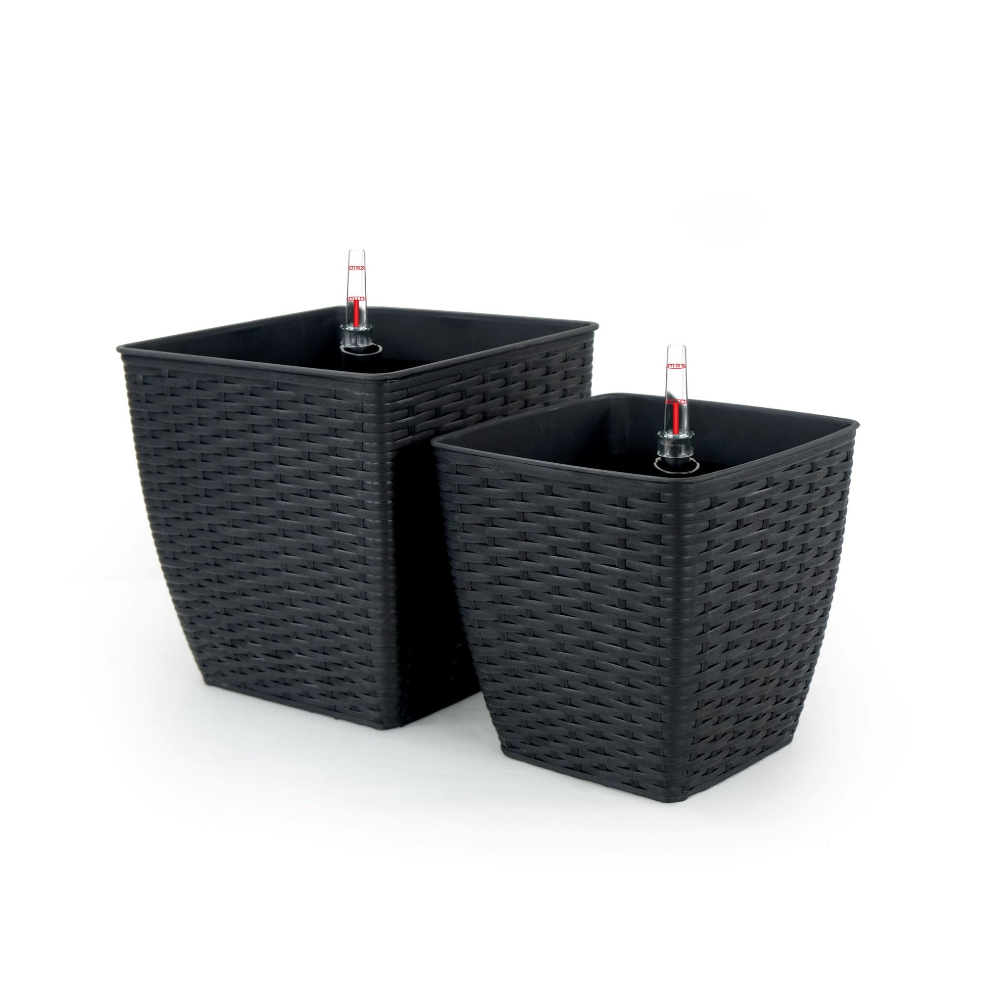 2 Pack Self watering Planter Hand Woven Wicker Thin dark gray-plastic+rattan