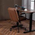 Office Chair,Mid Back Home Office Desk Task Chair with brown-office-american design-foam-pu leather