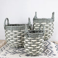 3 Pack Stackable Hand Woven Wicker Storage and Laundry gray+beige-plastic