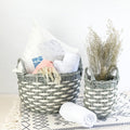 3 Pack Stackable Hand Woven Wicker Storage and Laundry gray+beige-plastic