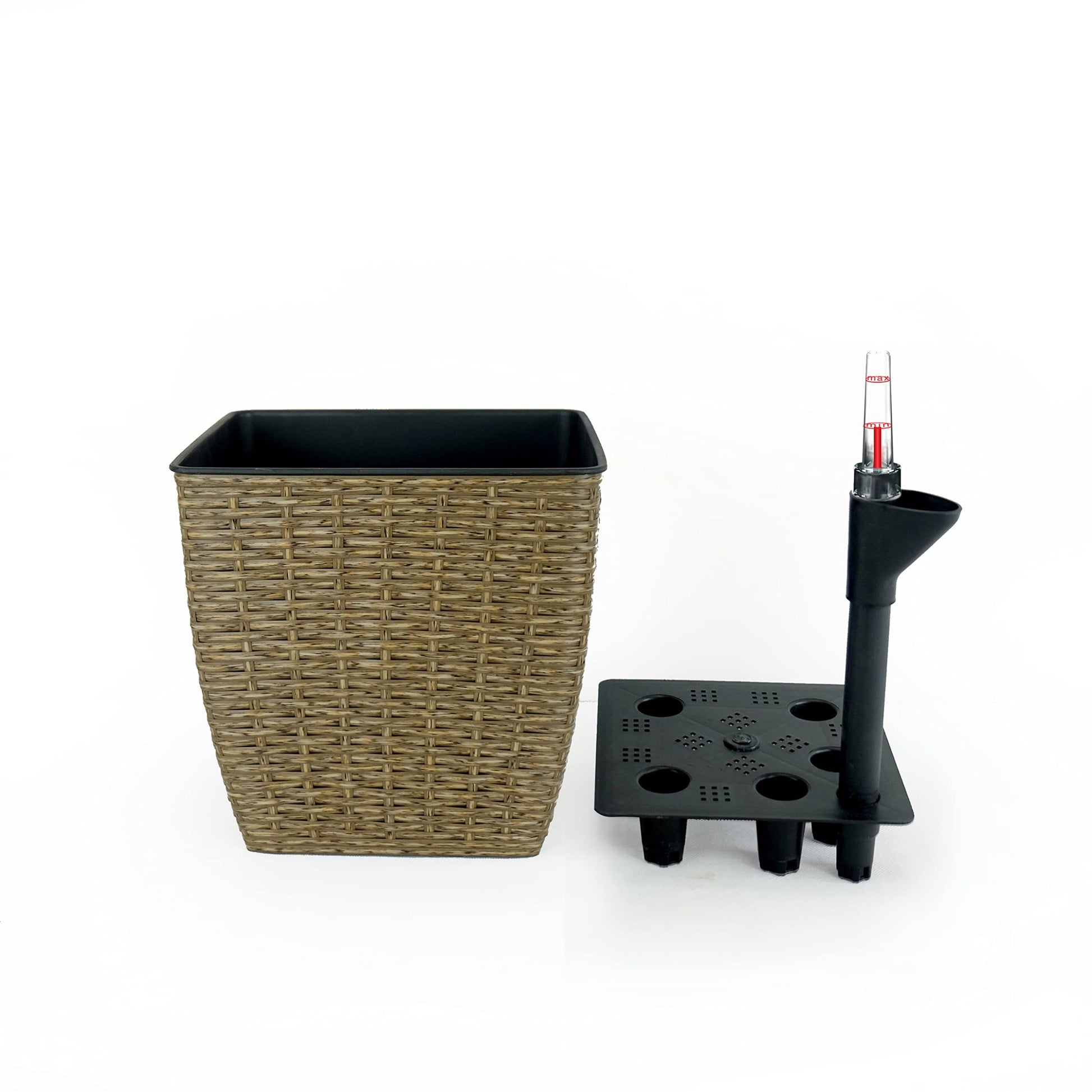 2 Pack Self watering Planter Hand Woven Wicker Thin natural-plastic+rattan