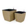 2 Pack Self watering Planter Hand Woven Wicker Thin natural-plastic+rattan