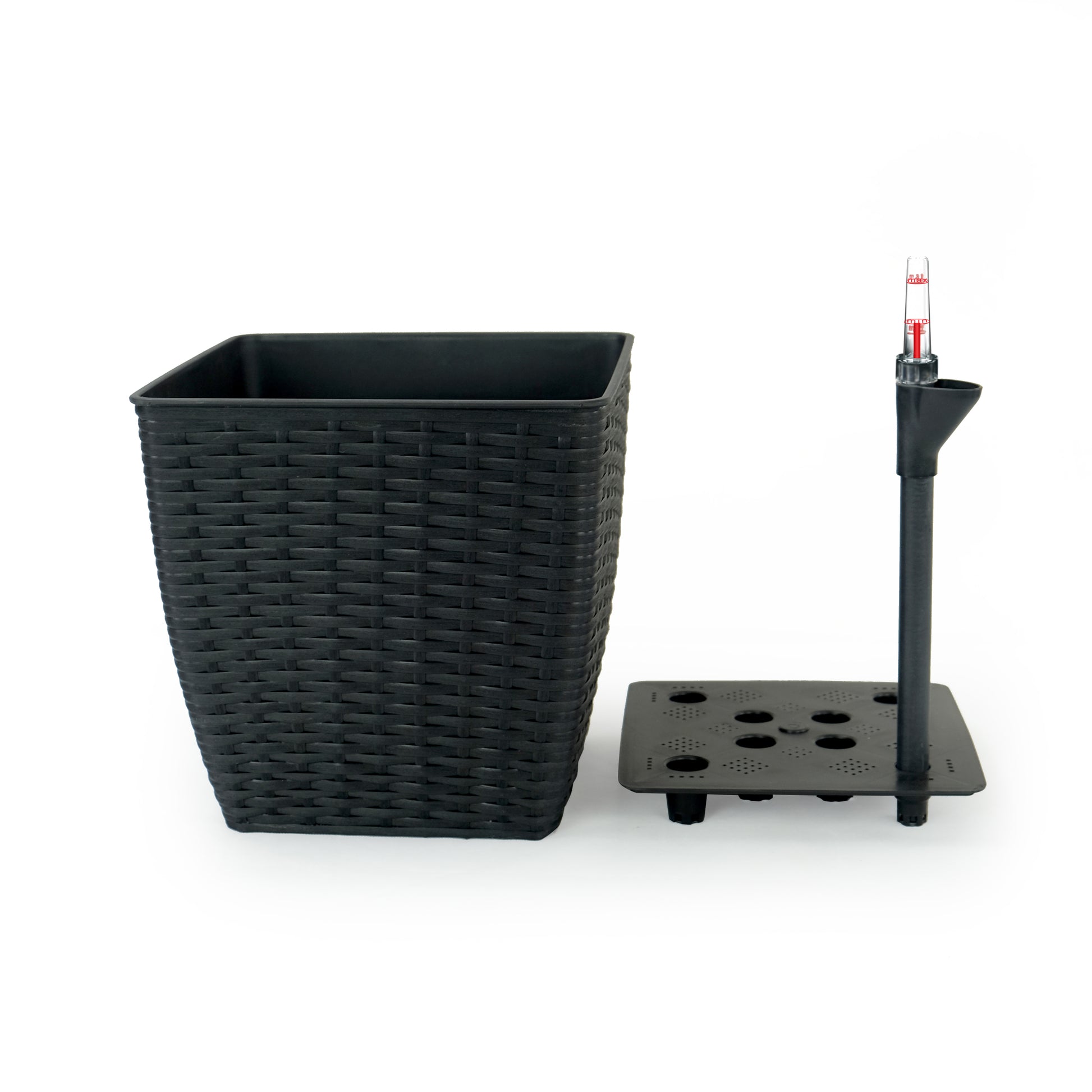 2 Pack Self watering Planter Hand Woven Wicker Thin espresso-plastic+rattan