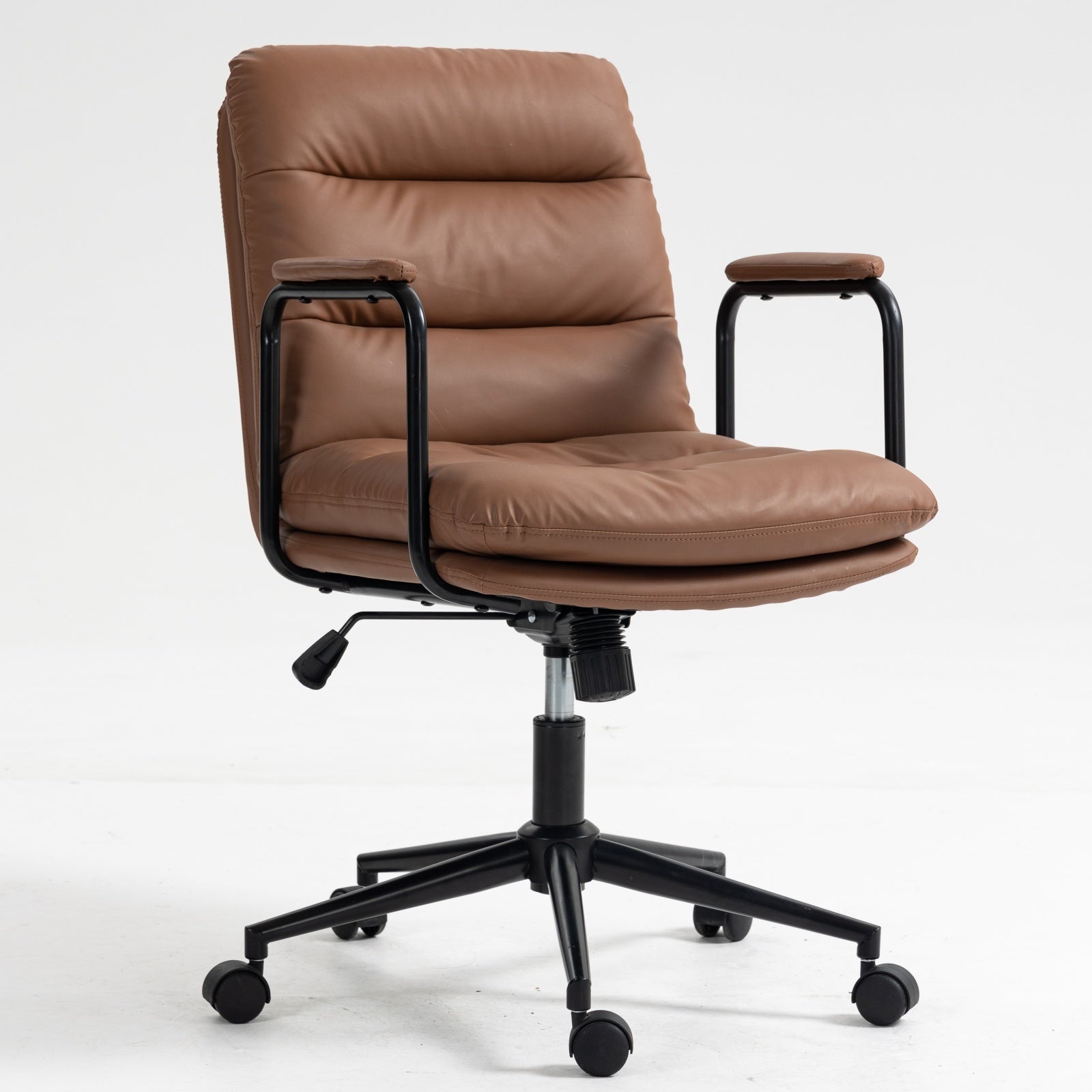 Office Chair,Mid Back Home Office Desk Task Chair with brown-office-american design-foam-pu leather