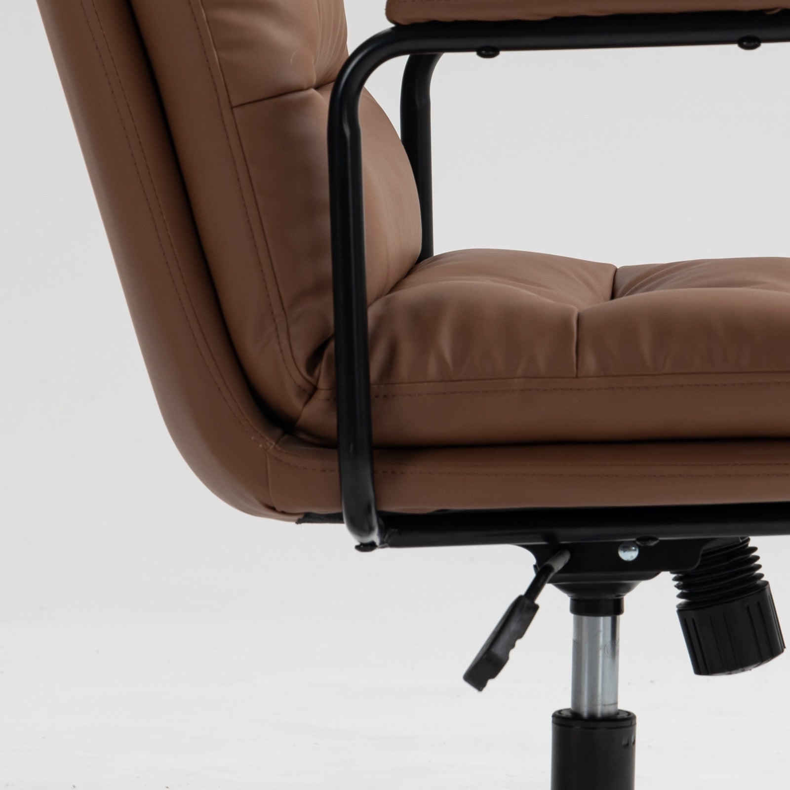 Office Chair,Mid Back Home Office Desk Task Chair with brown-office-american design-foam-pu leather