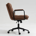 Office Chair,Mid Back Home Office Desk Task Chair with brown-office-american design-foam-pu leather