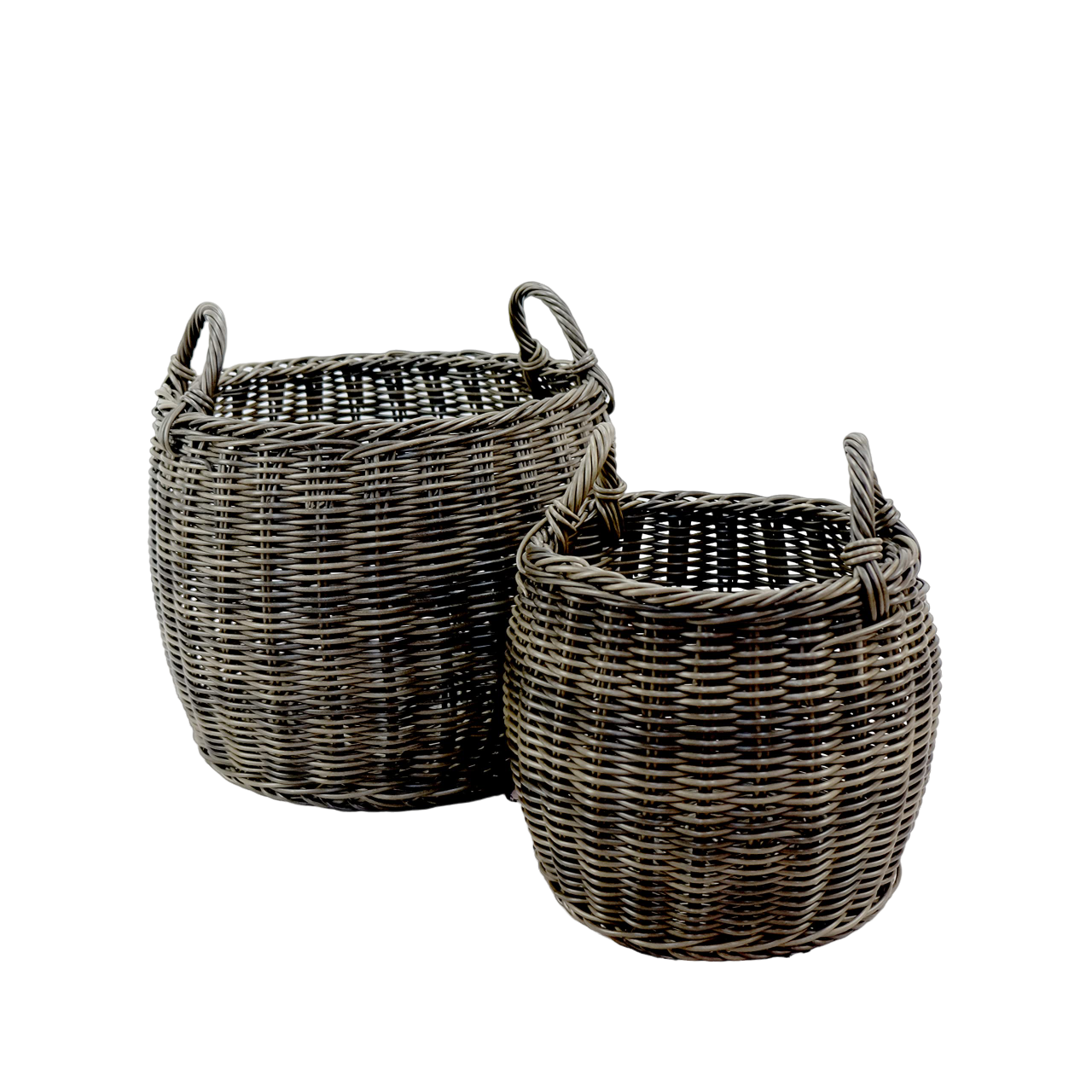 2 Pack Stackable Hand Woven Wicker Storage and Laundry dark gray-plastic